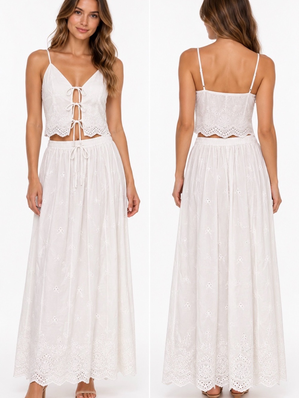 Petal & Pup White Eyelet 2 Piece Crop Top Maxi Skirt Set size S